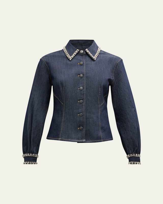 Autumn Embellished Denim Button-Front Top